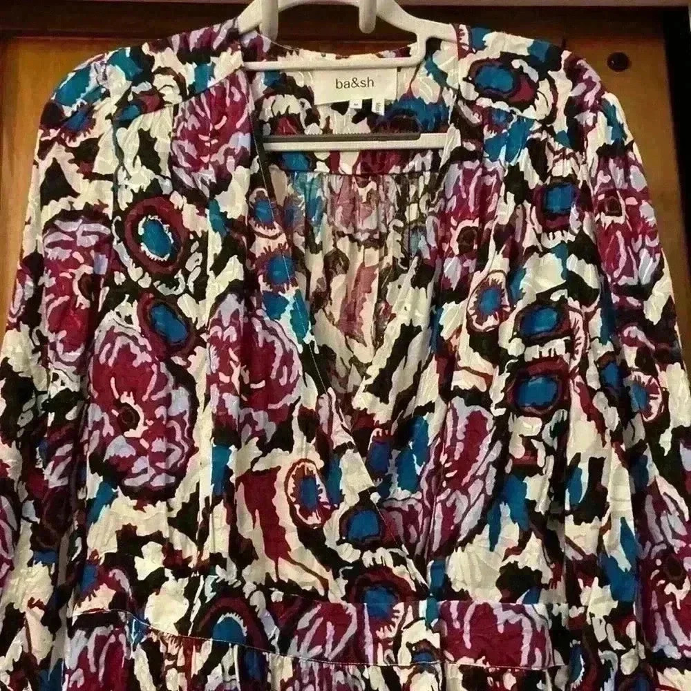 Ba&sh Giulia Wrap Minidress Multi Floral Design Size Medium New - Picture 3 of 9